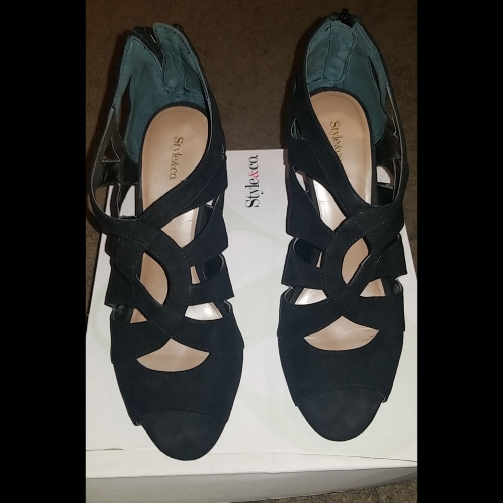STYLE & CO. Black open bootie heels